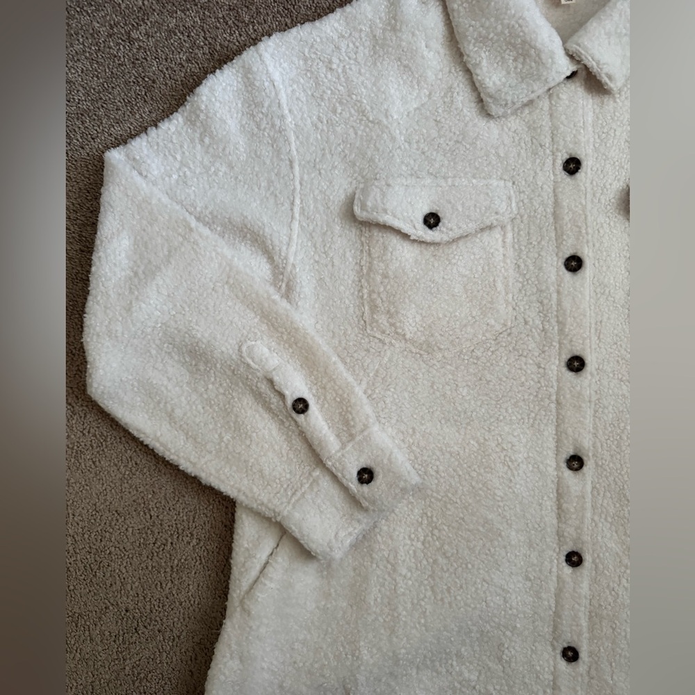 Linda Anderson Sherpa Shacket Jacket Women’s XXL Cream Button Front Teddy Fleece - Picture 4 of 8